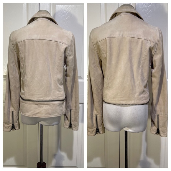 Michael Stars Goat Suede Moto Jacket Beige - Picture 3 of 12